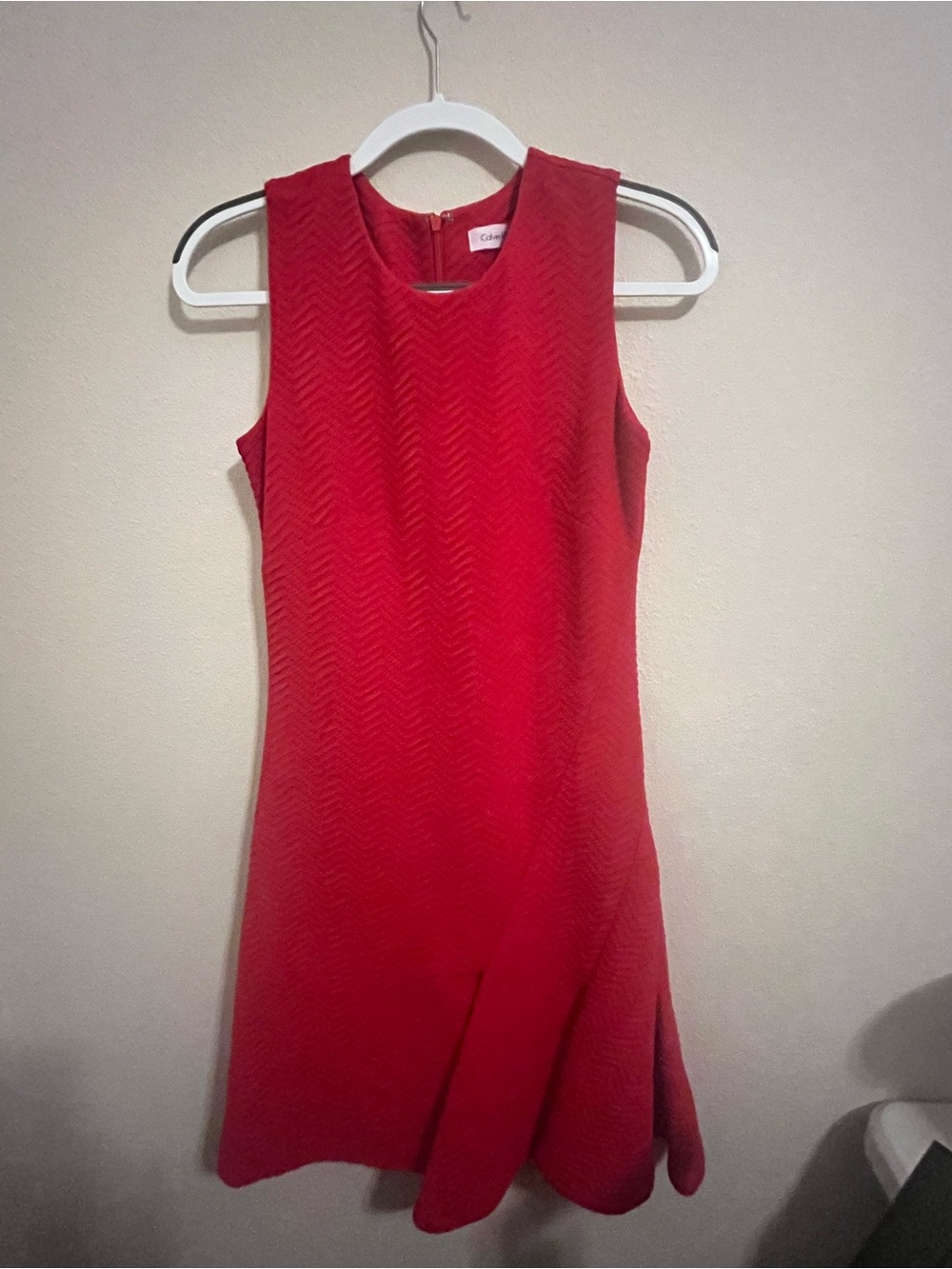 Calvin Klein Red Sleeveless Chevron A-Line Dress